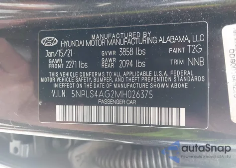 2021 Hyundai Elantra Sel z USA, uszkodzony, nr VIN 5NPLS4AG2MH026375
